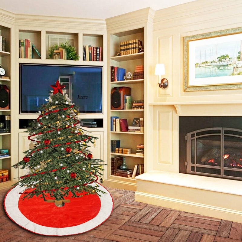 HOME HEART HOME HEART Brands Christmas Red Premium Velvet and Ivory Jute Border 24 INCH Small Round Double Layer Thick Christmas Tree Skirt 6035S - Image 2