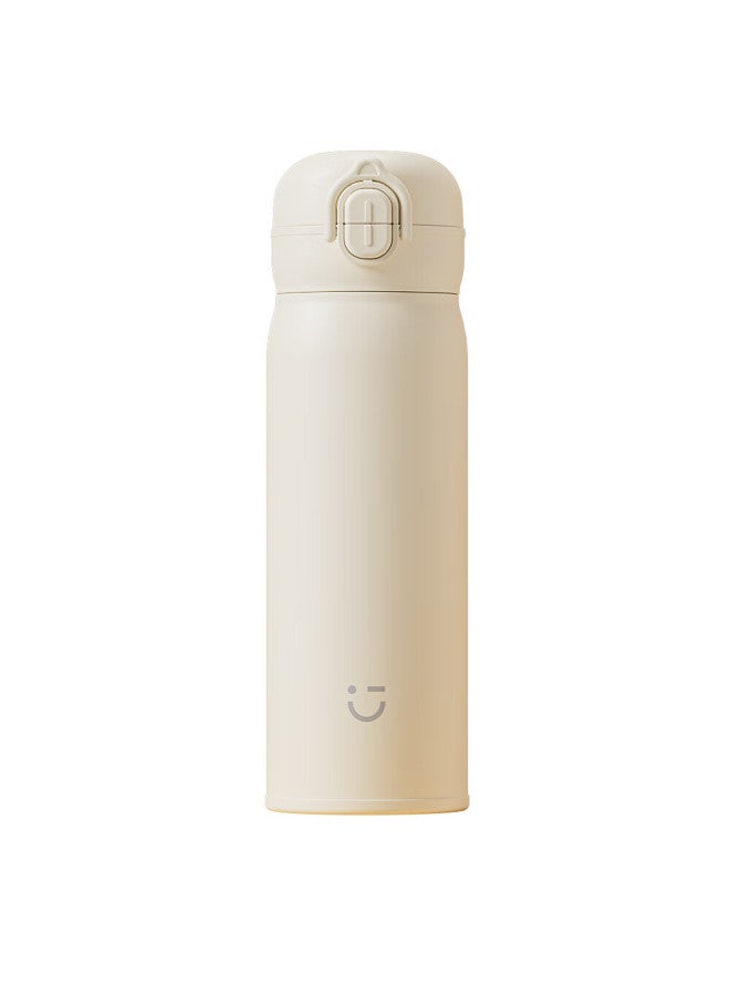 Miniso 316l Stainless Steel Insulated Water Bottle, High-quality Straw Dual Drinking Cup For Men, Women, And Students, Ivory White, 345ml - Image 2