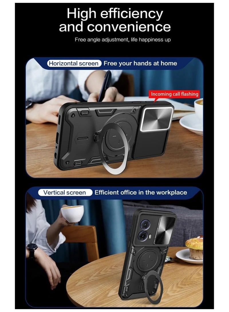 Compatible with Motorola Moto G85 5G Case with 360°Rotatable Ring Stand,【Compatible with Mag-Safe】【Slide Camera Cover】 Military Grade Heavy Duty Protective Case - Image 3