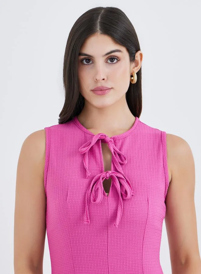 Styli Pink Tie-Up Neck A-Line Maxi Dress