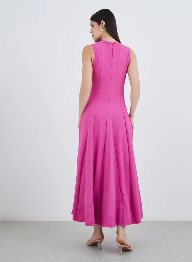 Styli Pink Tie-Up Neck A-Line Maxi Dress