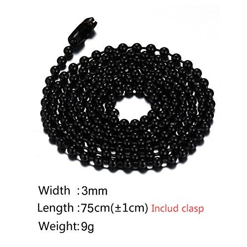 SINLEO Titanium Stainless Steel Small Beads Ball Chain Necklace for Men Women Dog Tag Link Chain Black 3MM 30 Inches - Image 2