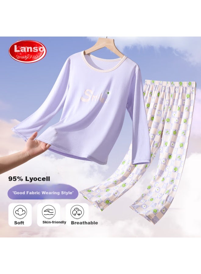 روني Langsha بيجاما أطفال بنات صيفية رقيقة لايوسيل قطن أكمام سباعية طالبات المدارس الإعدادية مراهقين ملابس منزلية مجموعة - Image 1