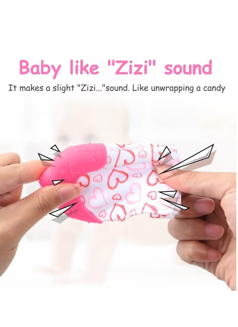Dominy 2PCS Baby Teething Set, Includes Baby Chew Toy and Silicone Mitten Teether Glove, Teething Toy for Baby 0-6 Months Teething Relief, Baby Silicone Teether for Baby Biting Need Soothing Gum Pain Relief(Pink)  - Image 3