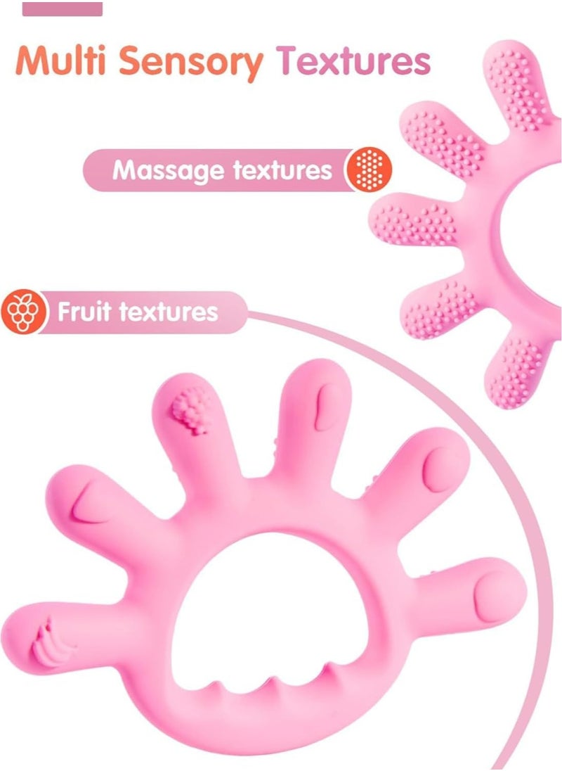 Dominy 2PCS Baby Teething Set, Includes Baby Chew Toy and Silicone Mitten Teether Glove, Teething Toy for Baby 0-6 Months Teething Relief, Baby Silicone Teether for Baby Biting Need Soothing Gum Pain Relief(Pink)  - Image 4