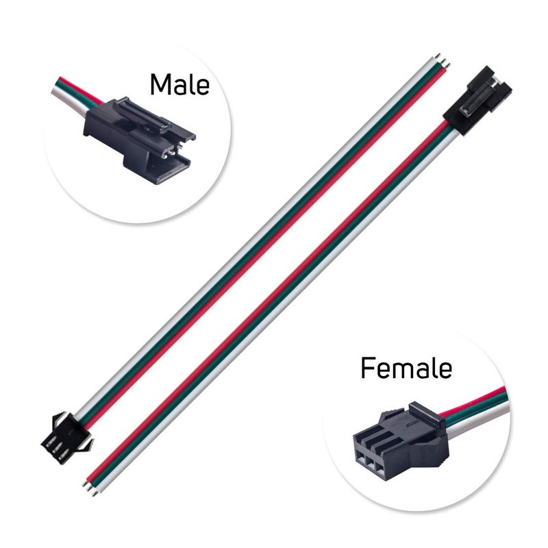 BTF-LIGHTING 20 Pairs JST SM 3 Pin Connectors for WS2812B WS2811 WS2812 WS2814 SK6812 FOCB CCT LED Strip Female Male 15cm 22awg Wire - Image 3