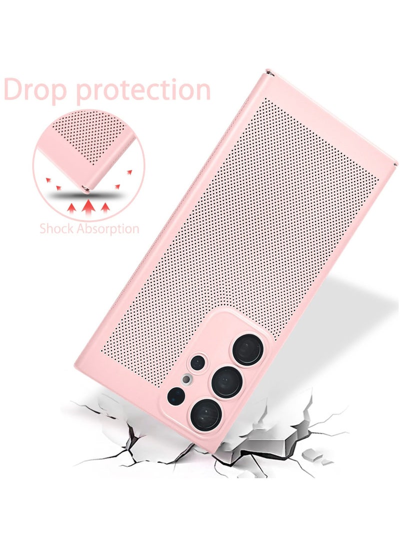 حافظة تبديد الحرارة مع واقي عدسة الكاميرا المدمج، مقاس نحيف مسامي، تبريد مضاد لبصمات الأصابع، غطاء خلفي صلب مقاوم للصدمات لهاتف سامسونج جالاكسي S24 الترا (ذهبي وردي) - Image 4