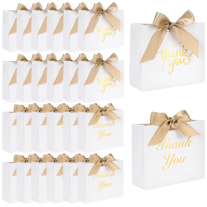 VGOODALL 24PCS Thank You Gift BagsWhite Party Favor Bags with Bow Ribbon Mini Candy Boxes for Wedding Bridal Baby Shower Birthday Party
