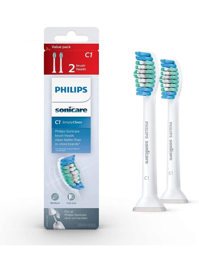 Philips Sonicare Philips Genuine Simply Clean Replacement Toothbrush Heads, 2 Brush Heads, White white - Image 1