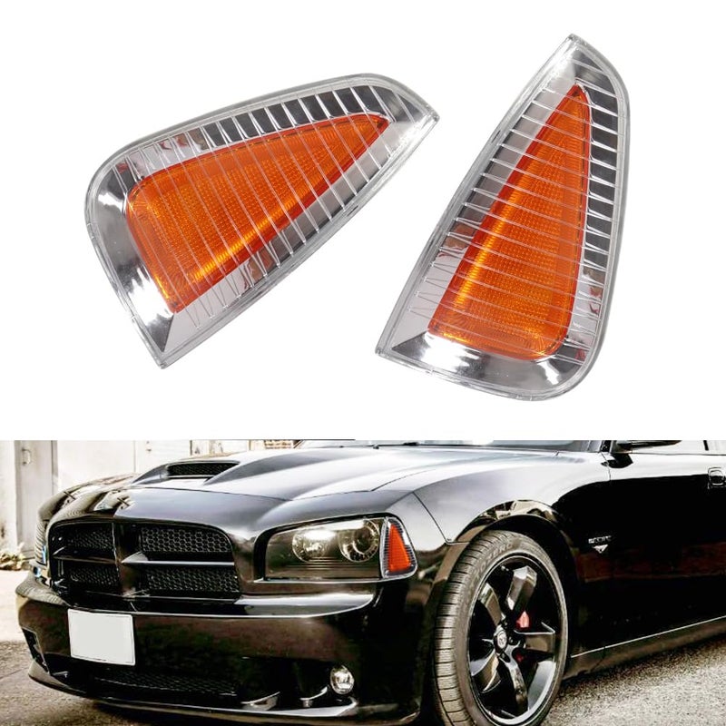 Tonsya For 2006 2007 2008 2009 2010 Dodge Charger Sxt Rt Se Srt8 Front Bumper Side Marker turn signal housing Ambersilver housing CH2550124 CH2551126