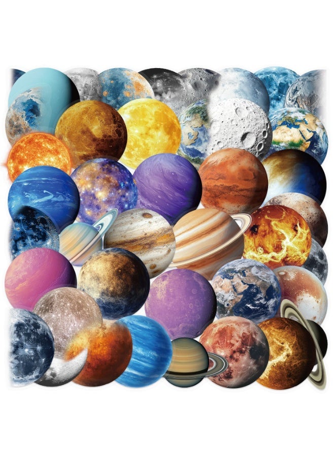 NIBEMINENT 50 Pcs Cartoon Planet EarthDeco Kit Waterproof Stickers, High Definition Printing Bright Colors, Suitable for Laptop Skateboard Luggage Water Bottle Guitar DIY - Image 1