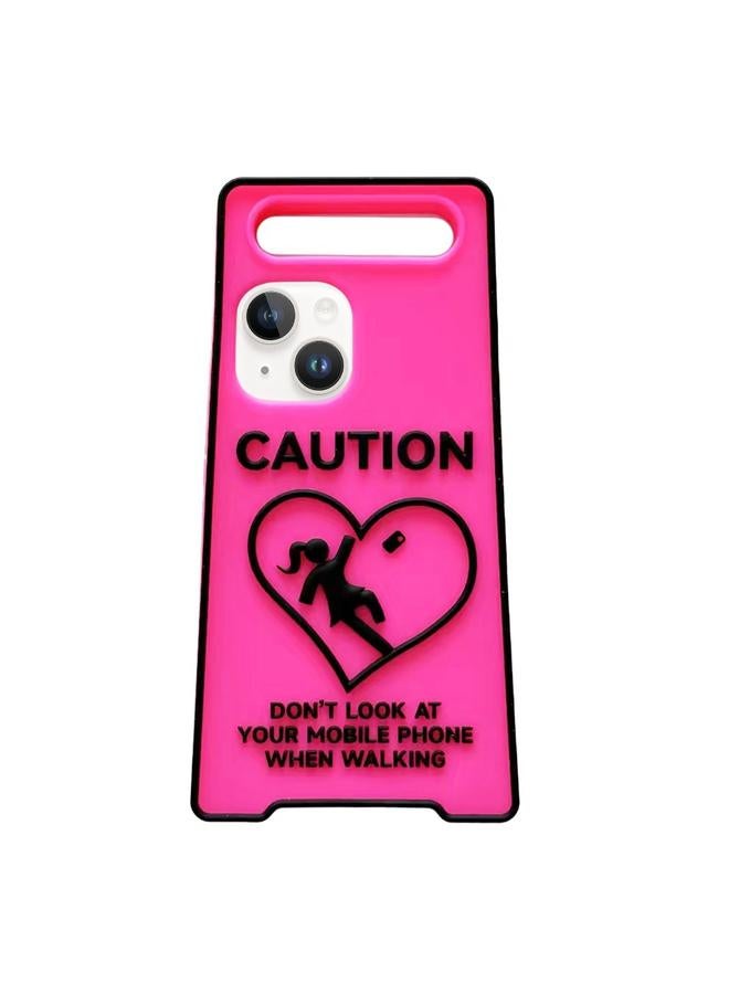 اس-توب جراب لهاتف iPhone 14 مع علامات تحذيرية، جراب هاتف من السيليكون اللامع - Image 1