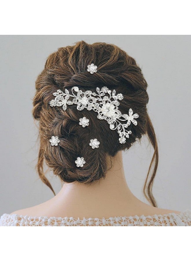 Cinaci 36 Pack Sparkly Silver Rhinestone Pearl Flower Butterfly Bridal Hair Side Combs+U-shaped & Twist Crystal Hair Pins Clips Wedding Headpieces Prom Accessories for Women Girls Brides Bridesmaids - Image 3
