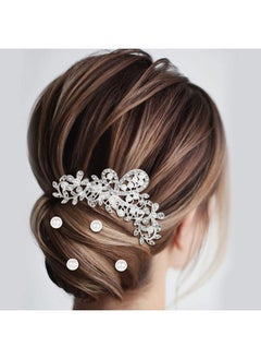 Cinaci Cinaci 36 Pack Sparkly Silver Rhinestone Pearl Flower Butterfly Bridal Hair Side Combs+U-shaped & Twist Crystal Hair Pins Clips Wedding Headpieces Prom Accessories for Women Girls Brides Bridesmaids  - Image 2