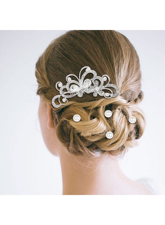 Cinaci 36 Pack Sparkly Silver Rhinestone Pearl Flower Butterfly Bridal Hair Side Combs+U-shaped & Twist Crystal Hair Pins Clips Wedding Headpieces Prom Accessories for Women Girls Brides Bridesmaids - Image 4