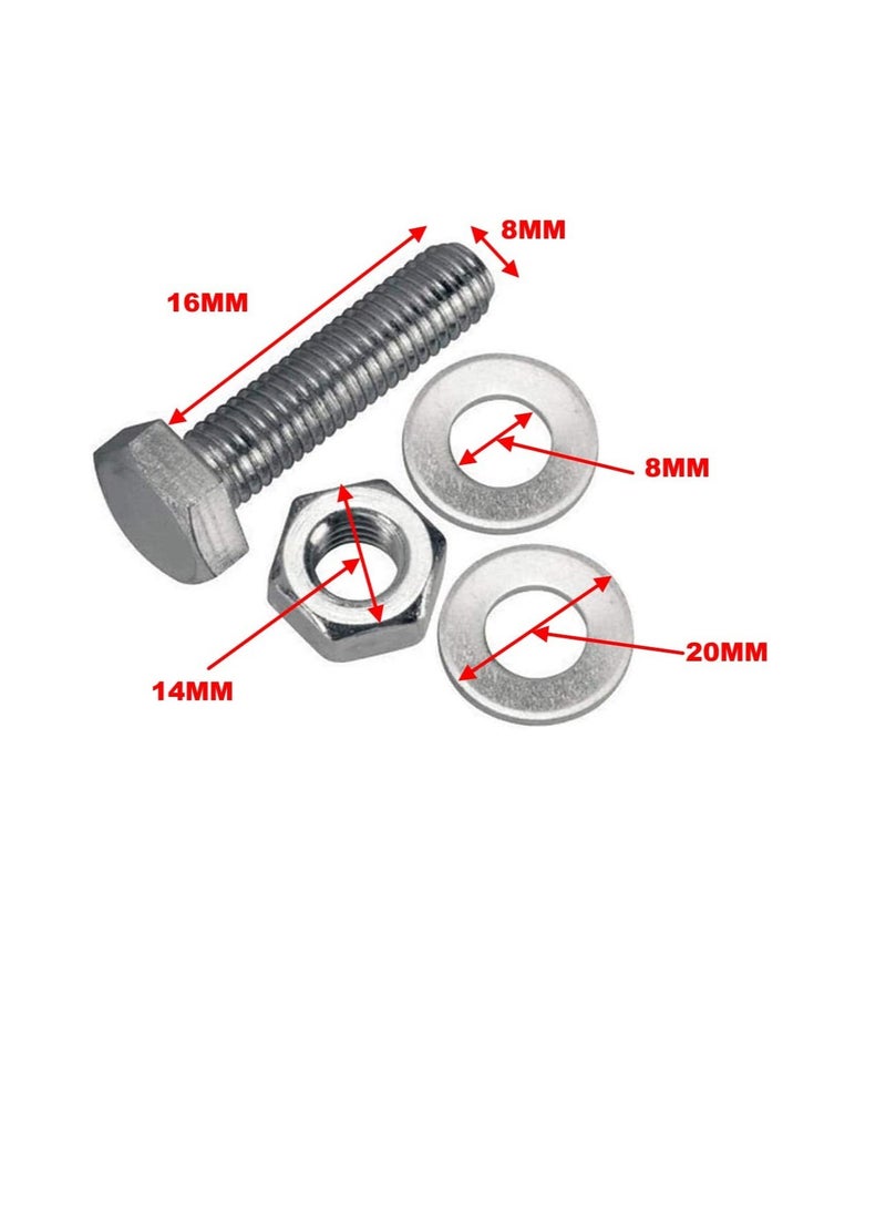 12 pcs Hex Head Screw Bolts Nuts & Washers Fully Thread GI Plain Finish Bolt Set. (8, 16MM)  - Image 3