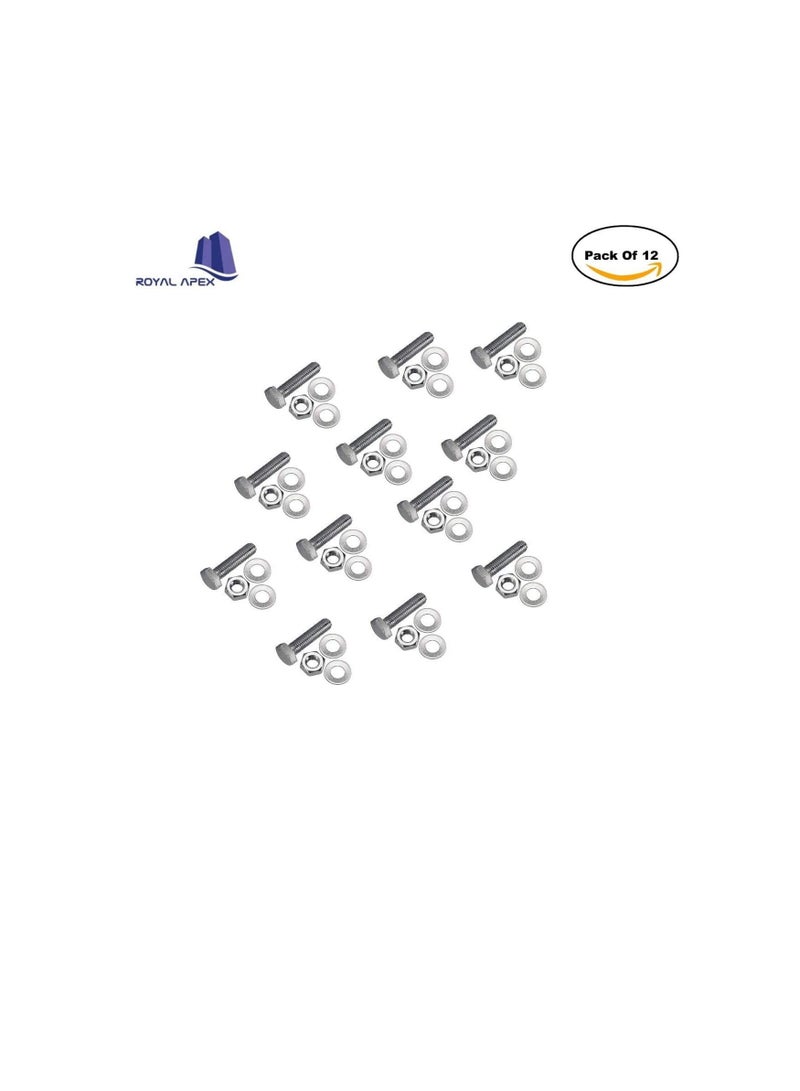 12 pcs Hex Head Screw Bolts Nuts & Washers Fully Thread GI Plain Finish Bolt Set. (8, 16MM)  - Image 2