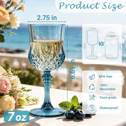 LEYIQU Plastic Wine Glasses, Plastic Goblets Vintage Style Cordial Unbreakable Drinking Glasses, Reusable Drinkware for Wedding Reception, Grand Event Party Supplies (24, Dusty Blue) - Image 2