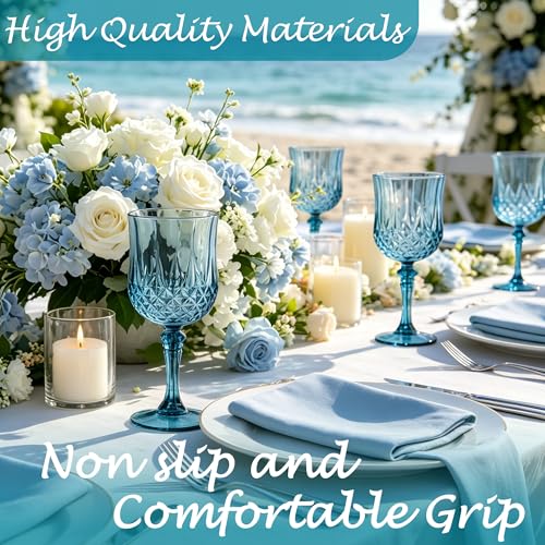 LEYIQU Plastic Wine Glasses, Plastic Goblets Vintage Style Cordial Unbreakable Drinking Glasses, Reusable Drinkware for Wedding Reception, Grand Event Party Supplies (24, Dusty Blue) - Image 4