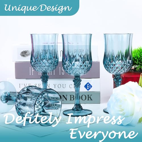 LEYIQU Plastic Wine Glasses, Plastic Goblets Vintage Style Cordial Unbreakable Drinking Glasses, Reusable Drinkware for Wedding Reception, Grand Event Party Supplies (24, Dusty Blue) - Image 5