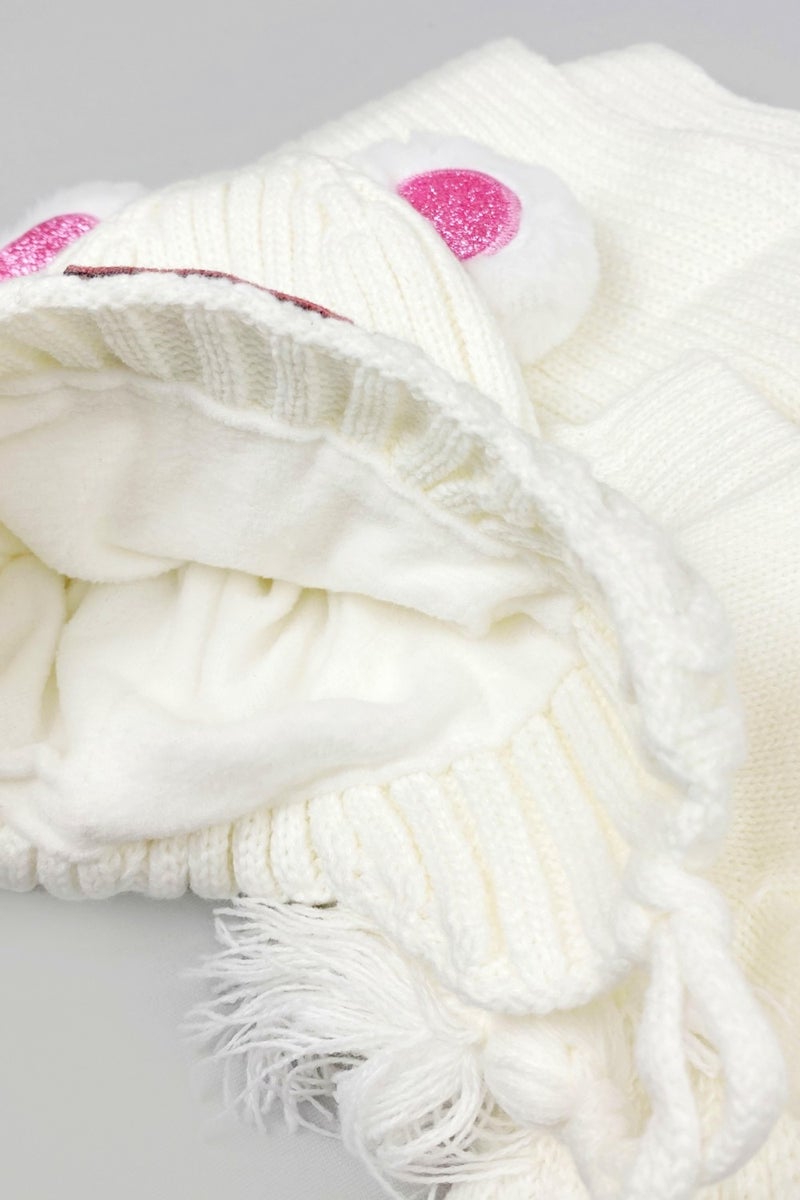 Kitti Mix-Love Knitwear Baby Girl Scarf Beanie Glove Set Ecru  - Image 2