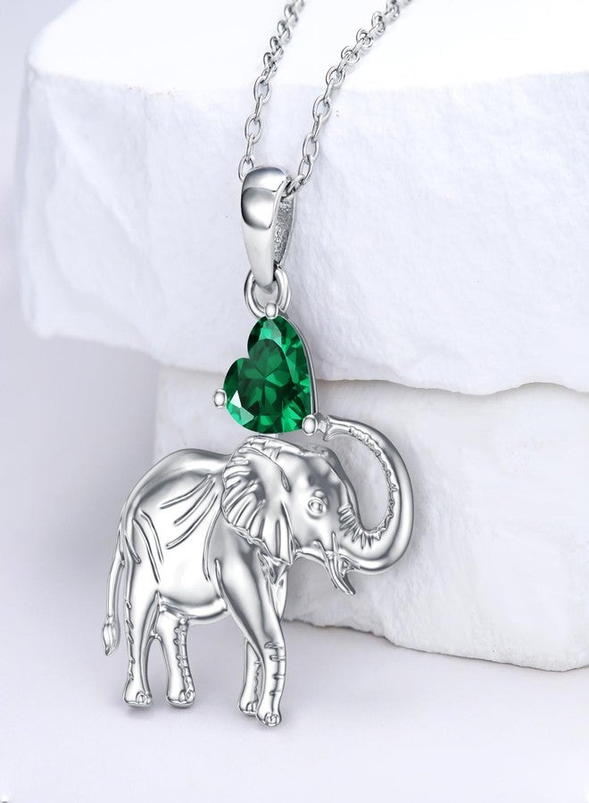 LONAGO Elephant Necklace Birthstone Elephant Pendant Necklace Jewelry Gift for Women (May-Emerald) - Image 2