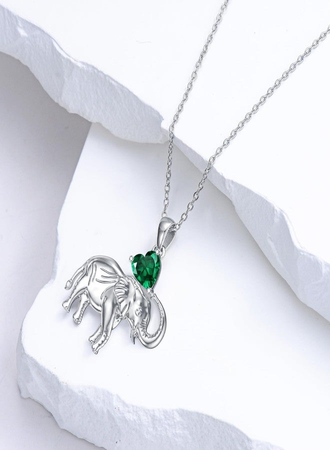 LONAGO Elephant Necklace Birthstone Elephant Pendant Necklace Jewelry Gift for Women (May-Emerald) - Image 3
