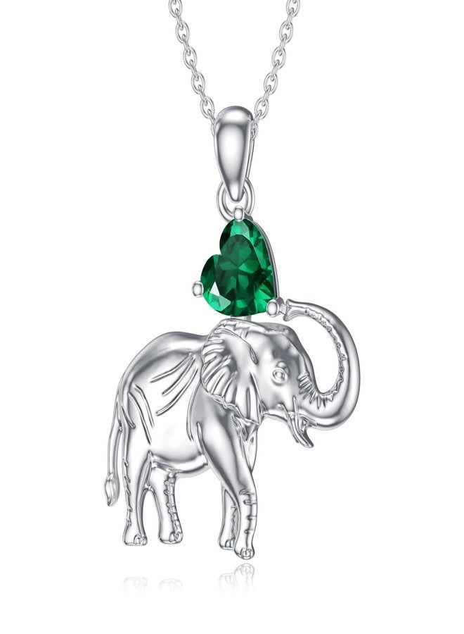 LONAGO Elephant Necklace Birthstone Elephant Pendant Necklace Jewelry Gift for Women (May-Emerald) - Image 1