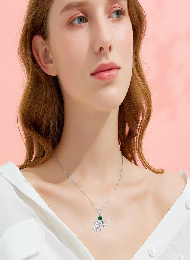 LONAGO Elephant Necklace Birthstone Elephant Pendant Necklace Jewelry Gift for Women (May-Emerald) - Image 4