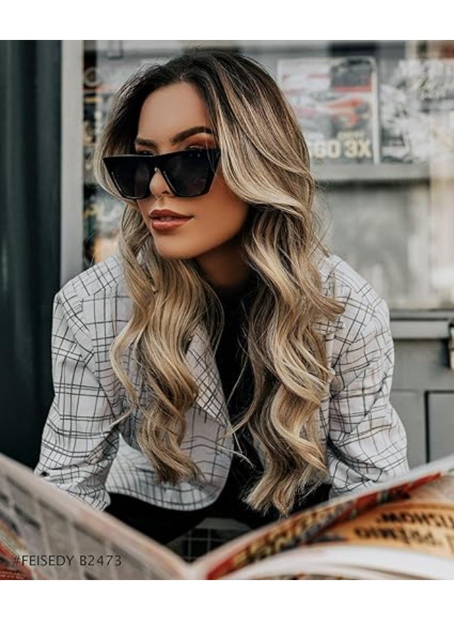 FEISEDY Vintage Square Cat Eye Sunglasses Oversized Women Fashion Sun Glasses B2473 - Image 4