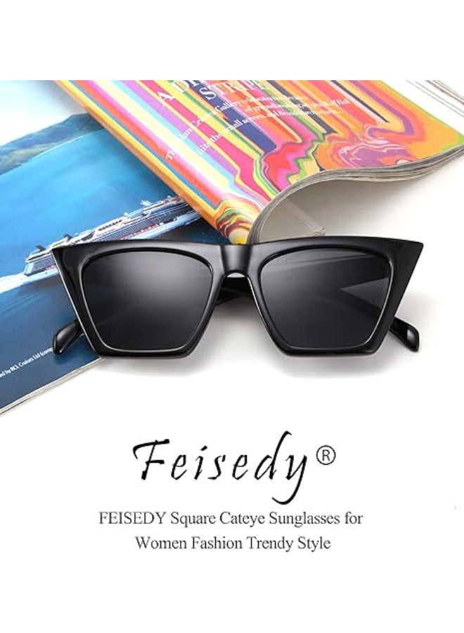 FEISEDY Vintage Square Cat Eye Sunglasses Oversized Women Fashion Sun Glasses B2473 - Image 3
