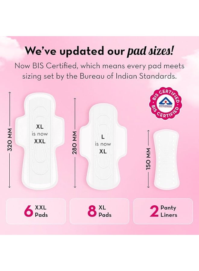 بلش فوط صحية فائقة النحافة وناعمة للنساء، 14 قطعة | 8 فوط كبيرة جدًا (تدفق خفيف إلى متوسط)، 6 فوط كبيرة جدًا جدًا (تدفق غزير)، 2 فوط يومية | لا تسبب طفحًا جلديًا 100% | فوط صحية من القطن الأمريكي الخالص | بدون عطور | بدون مواد كيميائية سامة - Image 3