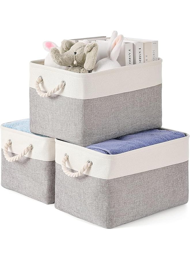 erorex 38 * 26 * 24Cm Storage Basket 3 Pack Collapsible Storage Bins For Organizing Toys Books Shelves Closet Fabric Storage For Gift Closet Linen Organization White And Grey  - Image 1