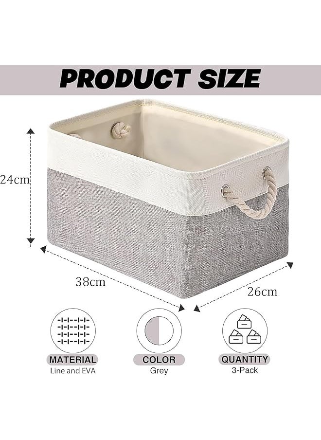 erorex 38 * 26 * 24Cm Storage Basket 3 Pack Collapsible Storage Bins For Organizing Toys Books Shelves Closet Fabric Storage For Gift Closet Linen Organization White And Grey  - Image 2