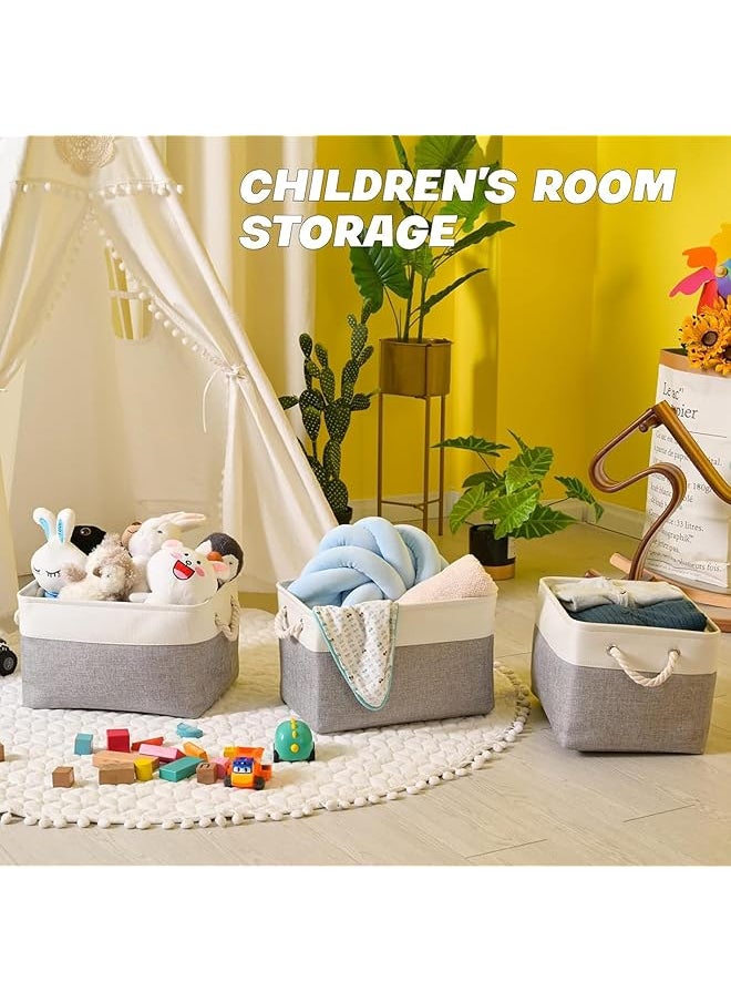 erorex 38 * 26 * 24Cm Storage Basket 3 Pack Collapsible Storage Bins For Organizing Toys Books Shelves Closet Fabric Storage For Gift Closet Linen Organization White And Grey  - Image 4