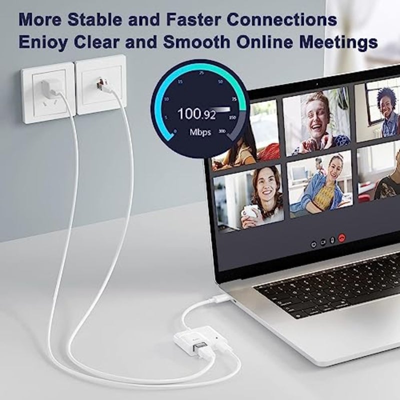 USB C to Ethernet Adapter for office use, aluminum alloy, black, 2-in-1 with 60W PD charging and 10/100Mbps network support - Image 4