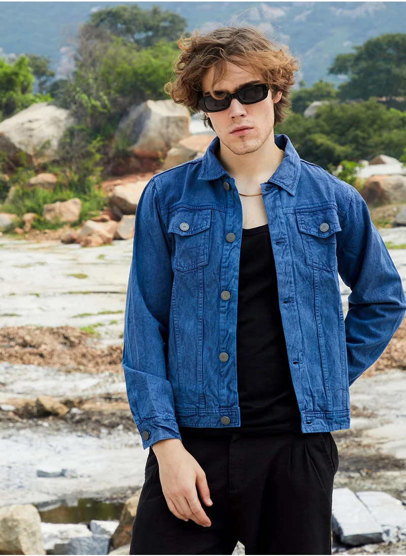 Campus Sutra Men's Indigo Blue Medium-Wash Denim Jacket