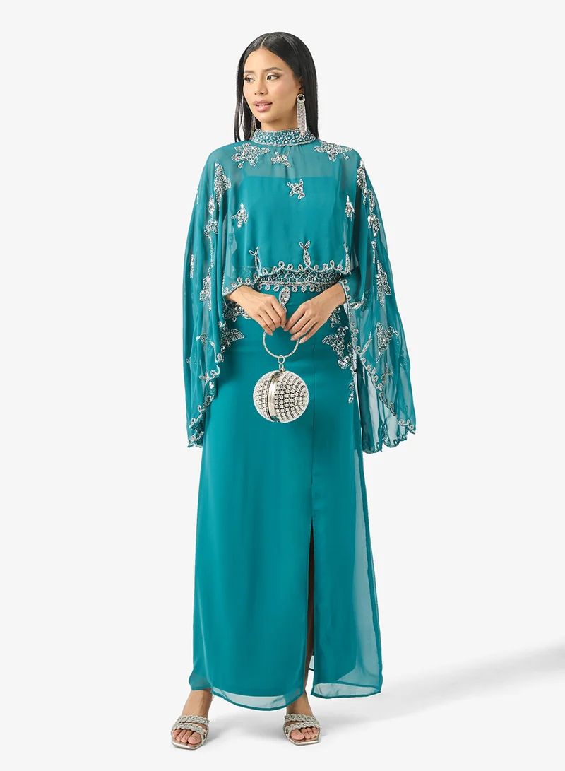Cape Sleeve Sequin maxi Dress