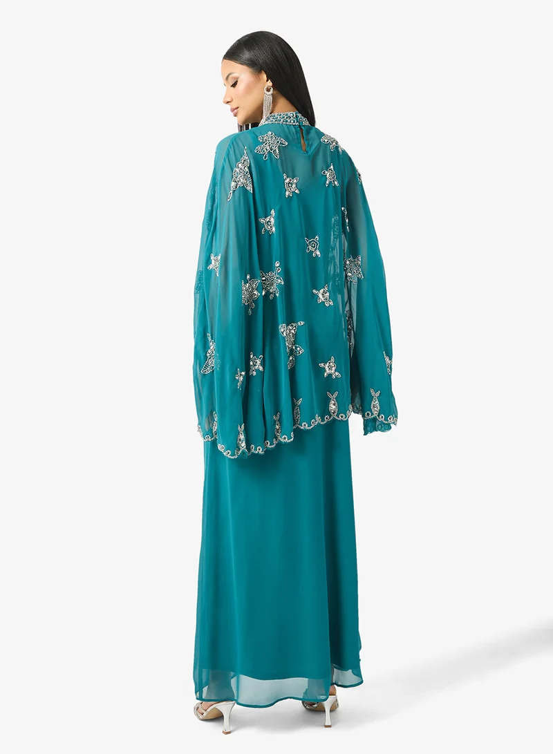 Frock and Frill Cape Sleeve Sequin maxi Dress