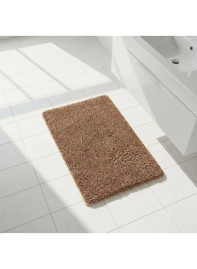 دانوب هوم Beluxe Snow Micro-Fiber Rubber Bath Mat 50x80cm - Soft, Absorbent, Non-Slip Bathroom Rug in White and Brown - Ideal For Shower, Bath, and Spa Use