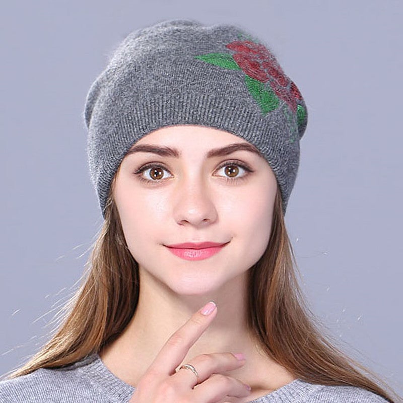 Beanie Women Autumn Winter Cashmere Sequin Embroidery Skullcap Fashion Warm Hat - Image 1