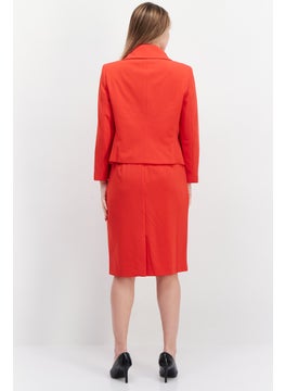 Nipon Boutique Women 2 Pcs Solid Button Front Sheath Jacket Dress Set, Red  - Image 4