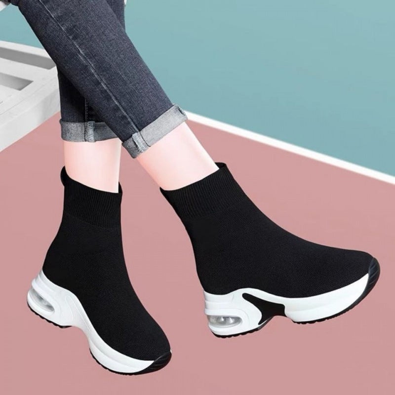 White Height Increasing Women'S Shoes Boots New Women'S Boots Elastic Knitted Sports Casual Socks Short Boots - Image 1