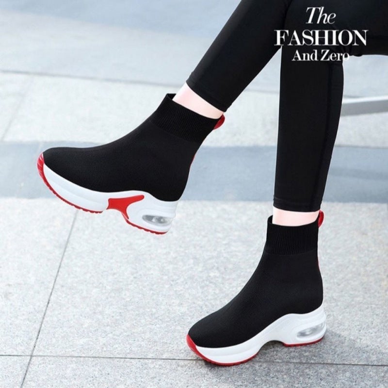 White Height Increasing Women'S Shoes Boots New Women'S Boots Elastic Knitted Sports Casual Socks Short Boots - Image 4
