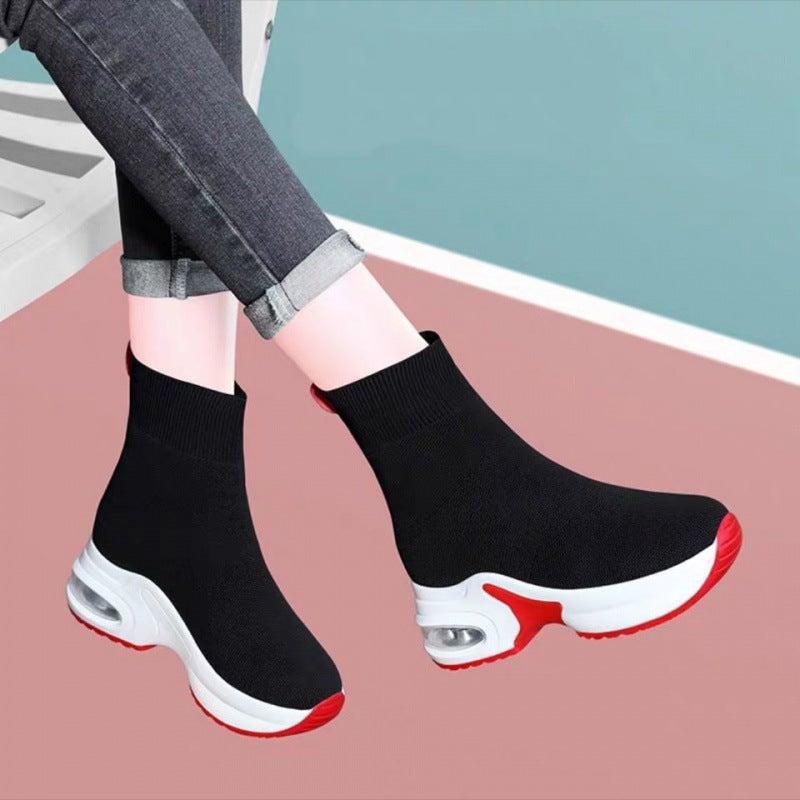 White Height Increasing Women'S Shoes Boots New Women'S Boots Elastic Knitted Sports Casual Socks Short Boots - Image 3