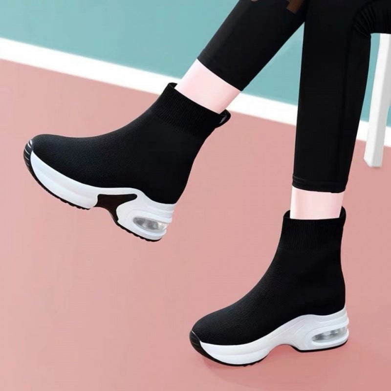 White Height Increasing Women'S Shoes Boots New Women'S Boots Elastic Knitted Sports Casual Socks Short Boots - Image 5