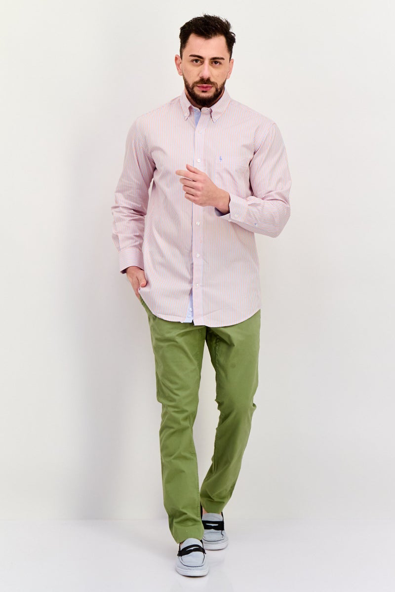 Tailorbyrd قميص رجالي عادي بأكمام طويلة مخطط، مجموعة برتقالية/زرقاء - Image 4