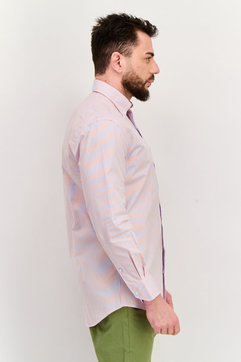 Tailorbyrd قميص رجالي عادي بأكمام طويلة مخطط، مجموعة برتقالية/زرقاء - Image 2