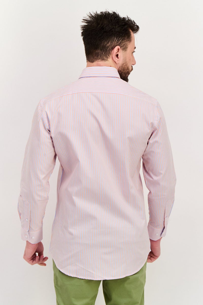 Tailorbyrd قميص رجالي عادي بأكمام طويلة مخطط، مجموعة برتقالية/زرقاء - Image 3