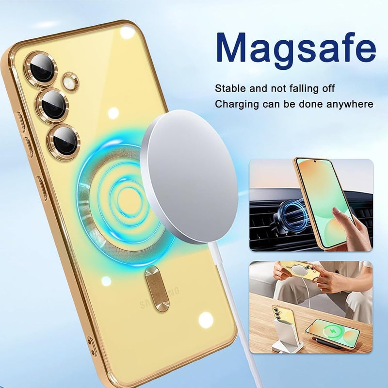 Grabist Phone Case For Samsung Galaxy A15 4G/5G, Clear case with camera lens protector Full protection, MagSafe compatible, scratch-resistant, anti-yellowing (Gold) - Image 2
